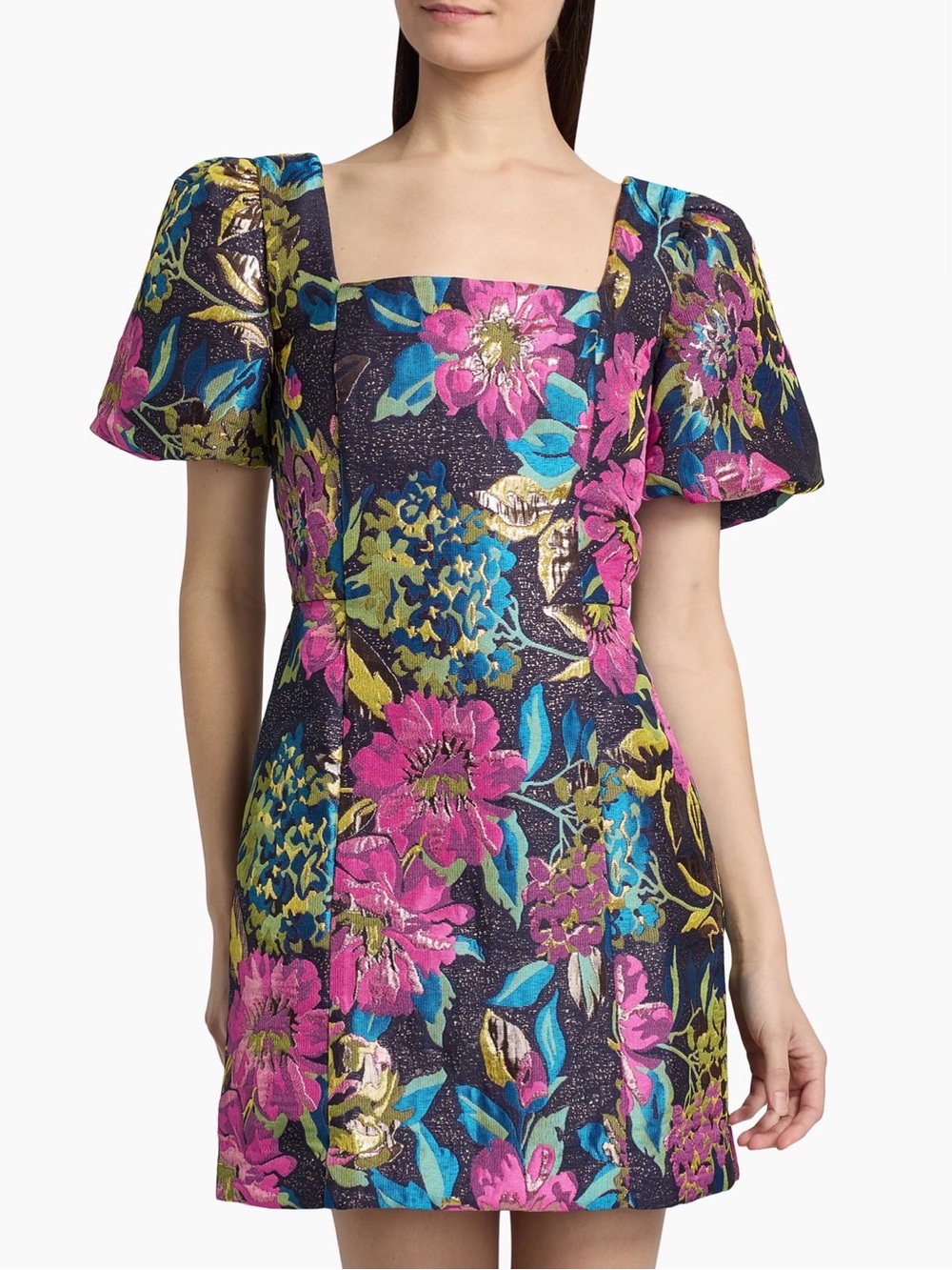 NWT Lilly Pulitzer Booker Brocade Floral Puff-Sleeve Romper/Mini Dress Size 14 - Picture 3 of 8